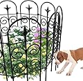 AMAGABELI GARDEN & HOME 8-Panel Iron Garden Fence, 32in(H) x 10ft(L), Black, Decorative, Rustproof, Sturdy, Flexible, No Assembly Required, Garden