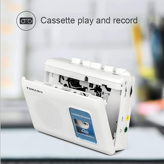 TOMASHI Portable Cassette Player Cassette Recorder with Built-in Speaker, Microphone, Headphone Input - 11.5 x 9 x 3.5 cm,