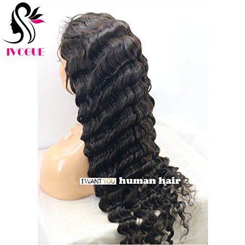 Long Deep Wave Mongolian Virgin Human Hair Full Lace Wigs Free Part Lace Front Wigs with Bleached Knots Baby Hair (18"LaceFrontWig)