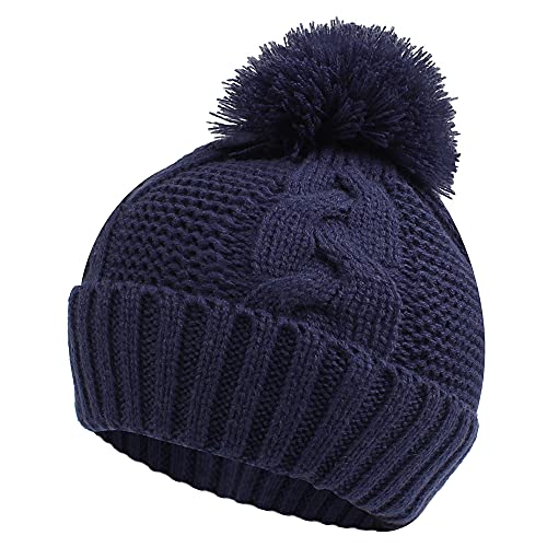 Image of JANGANNSA Winter Knit Baby Hat Twist Warm Beanie for Boys Girls Infant Toddler Baby Beanie with Pompom