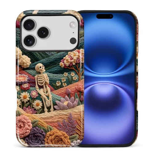 NONMY for iPhone 17 Pro/iPhone 18 Pro Case,Hybrid 2 Layer Hard Shell Silicone Protective Case - Yarn Skull Floral Halloween - Scratch Resistant Shockproof Cover
