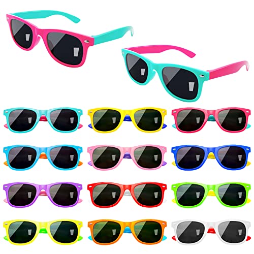 Matcheck 12 Pack Kids Neon Sunglasses Cute Classic Combo Glasses Boy Girl Party Favors Outdoor Birthday Costume Accessories