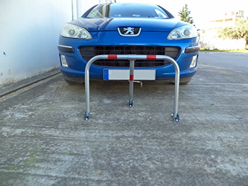 SNS SAFETY LTD Parkplatzsperre Klappbar, aus verzinktem Stahlrohr 32 mm, mit 3 Beinen, Vorhängeschloss mit 3 Schlüsseln, 71cm x 50cm (1 Stück)