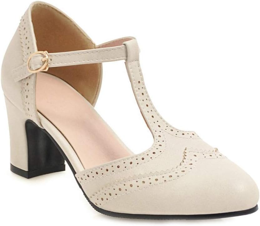 MIOKE Women's Classic T-Strap Mary Jane Pumps Round Toe Chunky Block Heel Retro Vintage Dress Oxford Shoes