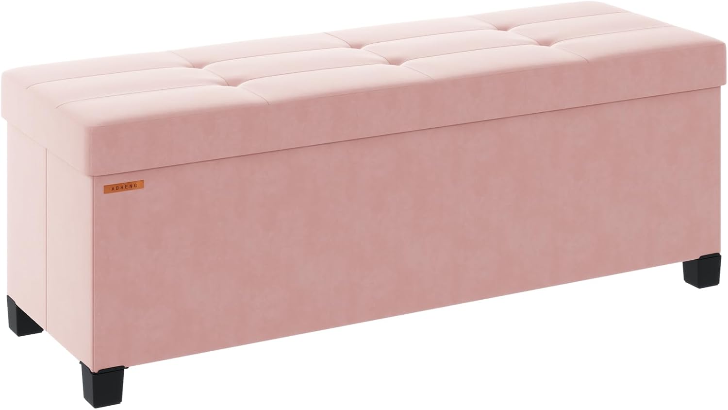 Foldable Storage Ottoman Bench, Velvet Footrest and Seat Cube with Feet, Storage Chest, for Living Room, Bedroom and Office, 15 x 43 x 15.7 Inches, Jelly Pink, UASND24P 15"D x 43"W x 15.7"H Jelly Pink