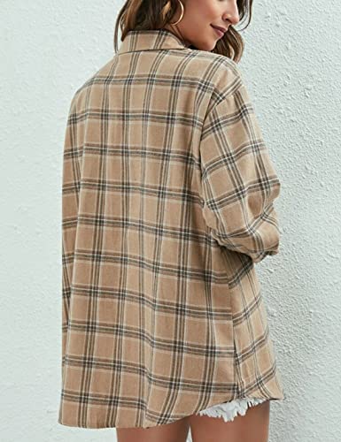 Image of HangNiFang Womens Flannel Plaid Shirts Oversized Button Shirts Blouse Tops