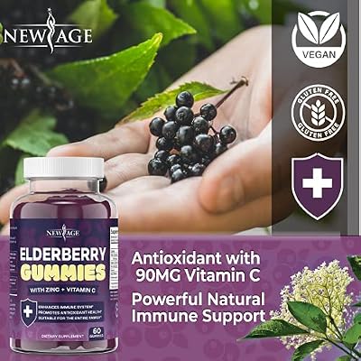 NEW AGE (2-Pack) Premium Elderberry Gummies for Adults Kids with Vitamin C, Zinc, Propolis - Sambucus Black Elderberry Gummy Extract - Gluten Free & Vegetarian - 120 Gummies