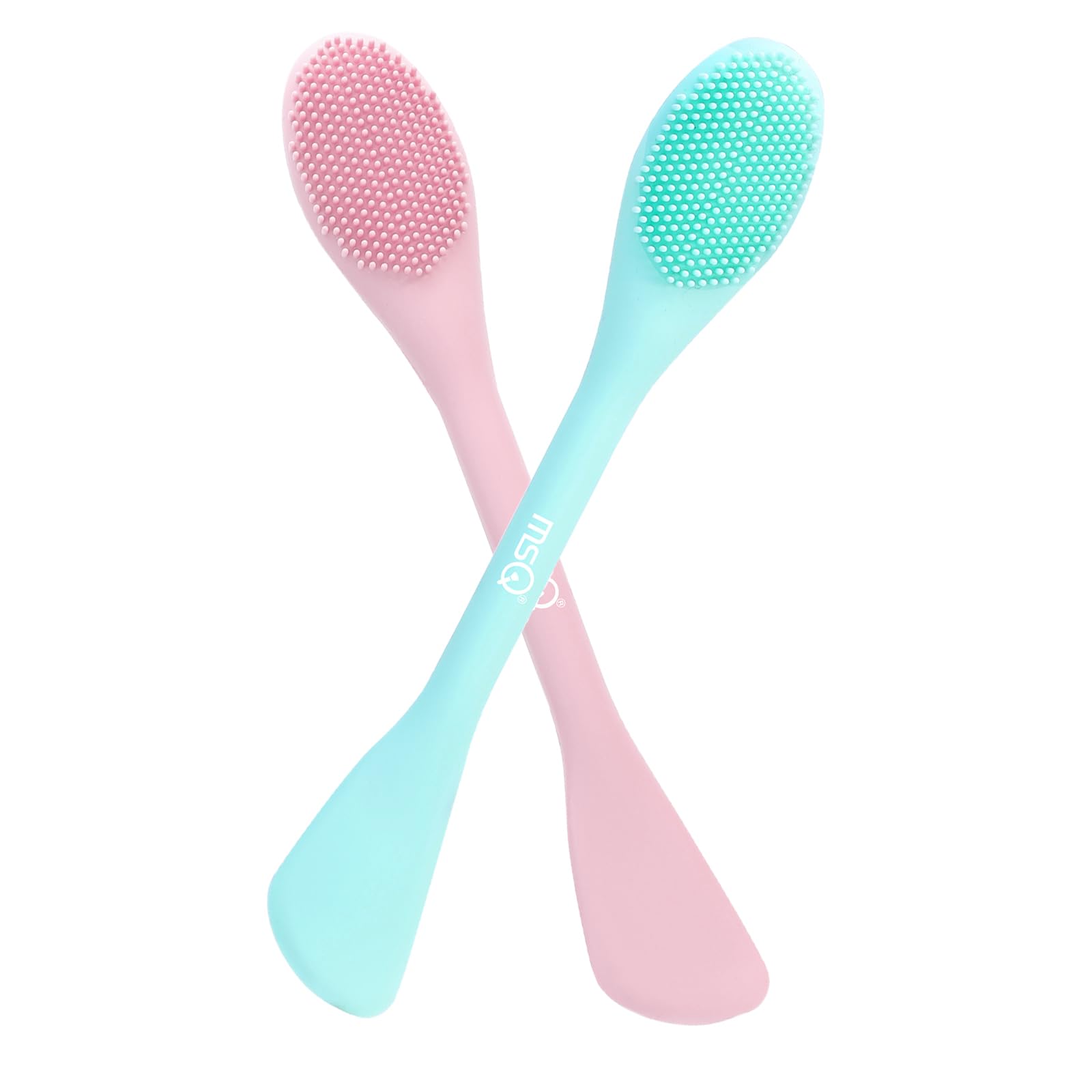 MSQ Silicone Face Mask Brush, Soft Facial Cleansing Scrubber, 2 Pack Double-End Facial Mask Brush for Mud, Clay, Charcoal Mixed Mask, DIY, Skincare Applicator Tools (Pink)