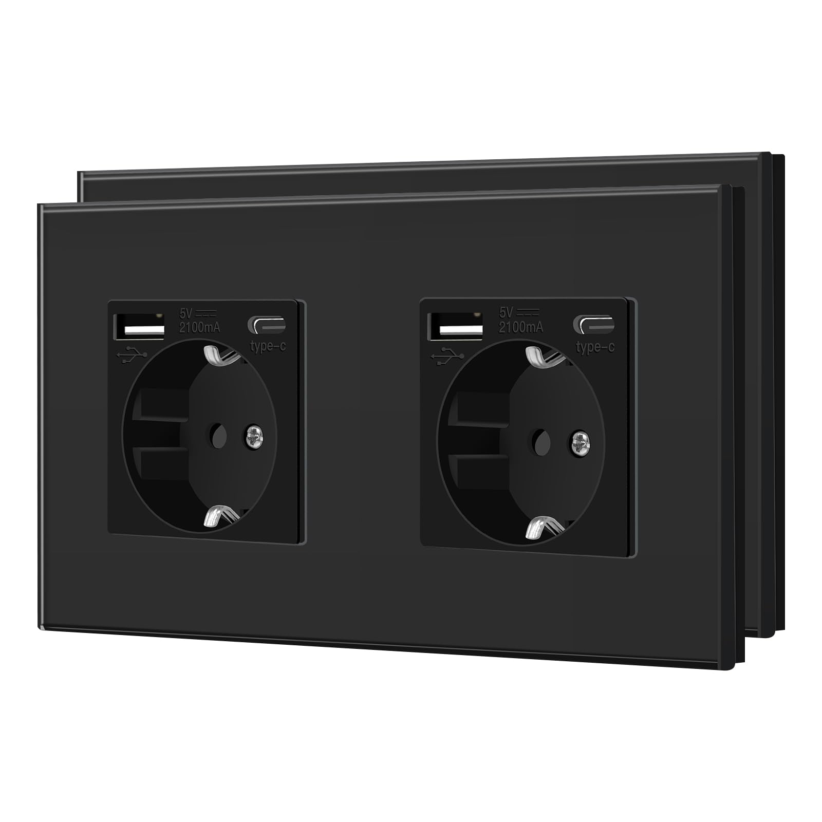 BSEED Enchufe de Pared con USB C,Enchufes Dobles Empotrados con Cristal,Toma de Corriente,Seguridad infantil,Fácil de Instalar,M Serie,2 Enchufes con USB y Tipo C,157mm Blanco — view 90