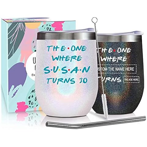 Personalized Birthday Wine Cup Gifts with Names Ages for Women Mom Daughter Aunt Sister Grandma Nana Gigi 20oz Custom Birthday Wine Tumbler with Lid Straw Bday Presents for Friends Female Cover
