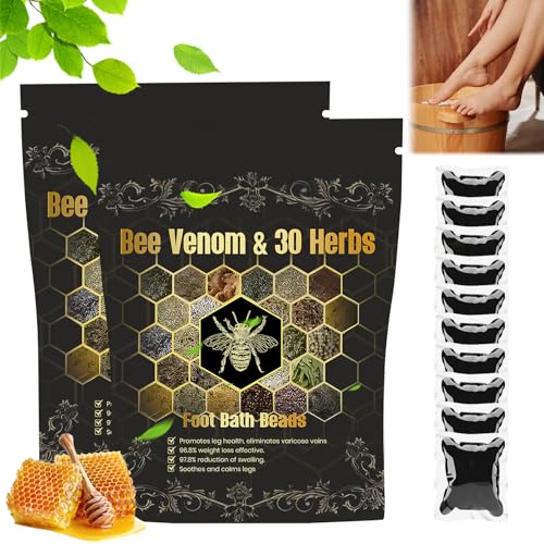 Bee Venom & 30 Herbs Firming Foot Bath Beads, Bee Venom Cleansing Foot Soak Beads, Herbs Foot Soak Beads for Relaxing and Soothing Body Sore Tired(2PCS)