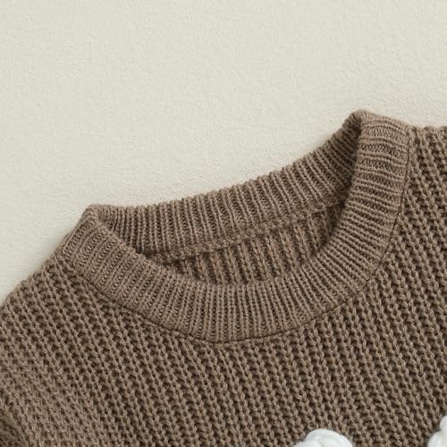 Baby Jungen Mädchen Geburtstag Strickpullover Langarm Rundhalsausschnitt One Stickerei Pullover Erster Geburtstag Rippenstrick Knitwear Baby Unsiex Erster Geburtstag Top (Braun, 12-18 Months)