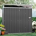 Shintenchi 6x4 FT Outdoor Storage Shed with Window, Outdoor Waterproof Storage Shed Metal Garden Shed with Lockable Single Door, Weather Resistant Tool Storage House Shed for Garden,Backyard,Gray