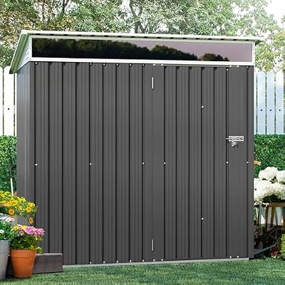 Shintenchi 6x4 FT Outdoor Storage Shed with Window, Outdoor Waterproof Storage Shed Metal Garden Shed with Lockable Single Door, Weather Resistant Tool Storage House Shed for Garden,Backyard,Gray