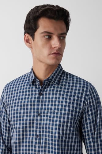 Image of Peter England Men's Slim Fit Full Sleeve Checkered Casual Shirt | 100% Cotton | Premium Twill Weave