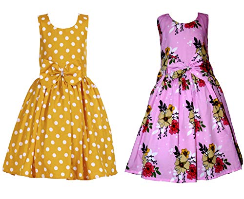 Image of Casual Frock for Baby Girls,Blue Printed and Olive Printed,Pack of 2