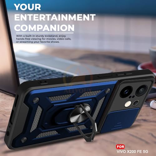 Image of Armor Bumper Back Cover Case for Vivo X200 FE 5G | Rotating Camera Cover, Ring Holder & Kickstand | Heavy Duty & 360 Degree Protection Vivo X200 FE 5G Back Cover (Blue)