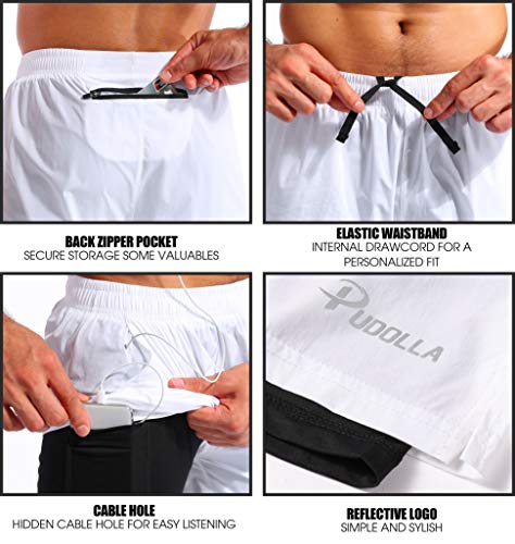 Image of Pudolla Men's 2 in 1 Running Shorts 5 inch Quick Dry Gym Athletic Workout Shorts for Men with Phone Pockets