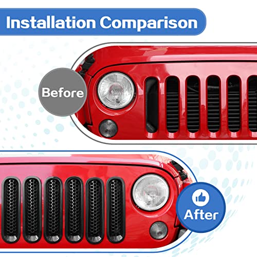 Rt-Tcz Jk Grille Inserts, Front Grill Mesh Black Accessories For Jeep Wrangler Jk Jku Rubicon Sahara Unlimited 2007-2015 (7Pcs) #TOP2