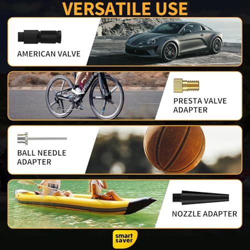 Image of Smart Saver Tyre Inflator Pump, Cordless 4K MAH Battery,150 PSI Portable Car, Bike Tire Pump, Digital Gauge, Powerbank, LED, Type-C Recharge, Auto Stop for SUV Sedan, Motorcycle, Sport Equipments