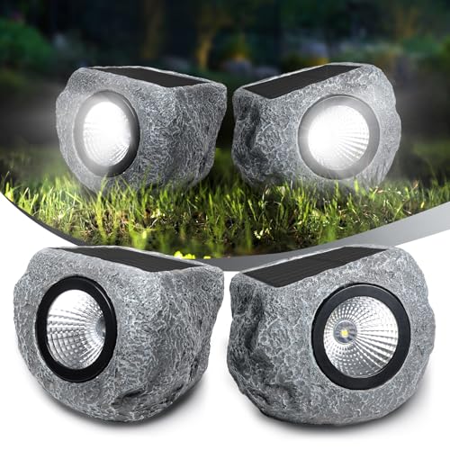 Solar Rock Lights Outdoor 2 Pack Bright Solar Spotlights Outdoor Waterproof Wireless LED Rock Lights Auto On/Off Landscape Spotlights Walkway Solar Lights for Outside Yard Patio Pathway Flowerbed