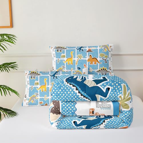 Image of Kids Full Size Bed Comforter Set Dinosaur,Boys Full Size Bedding Set Dinosaur,3-Piece Comforter Set