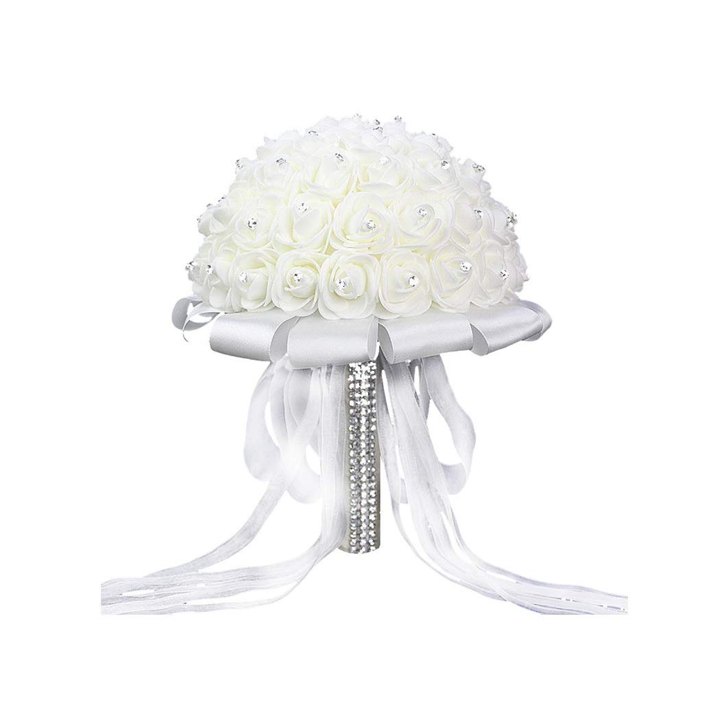 Bouquet de mariage artificiel fait main en strass et roses blanches élégantes