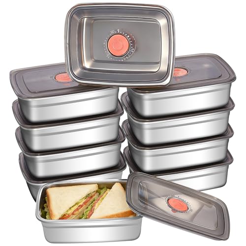 GIUOIDUO 10 Pack Stainless Steel Food Storage Containers with Leak-Proof Lids, 37oz Reusable Metal Meal Prep Lunch Boxes, Stackable, Dishwasher Safe for Snacks, Fruits & On-the-Go Meals, BPA-Free