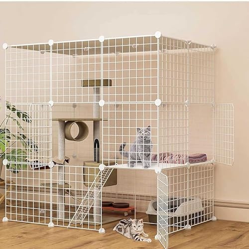 猫のケージ屋内、猫の囲いDIY取り外し可能な金属ワイヤー子猫ケージペット猫猫犬小屋の家は子猫の小動物のためのドア、1?3匹の猫用の大きな運動スペース(サイズ:111x75x109cm(c)) FANDIAO