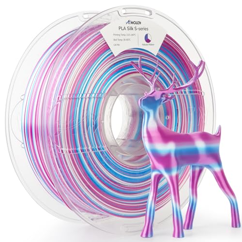 Image of AMOLEN Silk PLA 3D Printer Filament, Shiny Multicolor Rainbow PLA Filament 1.75mm, Fast Color Change PLA 3D Printing Filament for Most FDM 3D Printer, Magenta Pink Blue White, 1kg (2.2lbs)