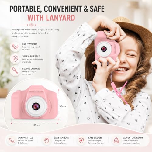 Image of MiniExplorer Mini Camera for Kids 3.0MP 1080P HD Video Digital Camera with 2-Inch Screen, USB Rechargeable Camera for Photo, Supports 32GB SD Card, Toys for Boys & Girls 7-14 Years - Pink