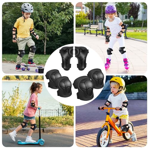 Image of Knee Pads for Kids,Kids Protective Gear Set with Child Kids Knee and Elbow Pads & Wrist Guards 3 in 1 for Biking Skateboard Scooter Rollerblading Skating Cycling[Upgraded Version 4.0] Black