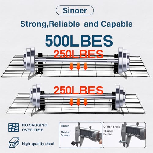 Sinoer 2Pack 2x4ft Garagenregal mit Haken, 24-Zoll-x-48-Zoll-Metallwandregal Garagenregalregale, für Geschäft, Schuppen, Garagenlagerung
