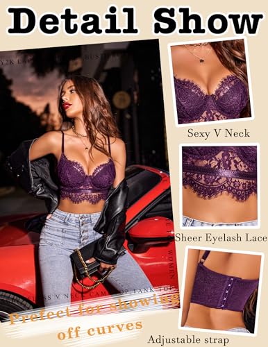 Image of Avidlove Lace Bralettes for Women Y2k Strap Bustier Cami Top V Neck Camisole Lingerie