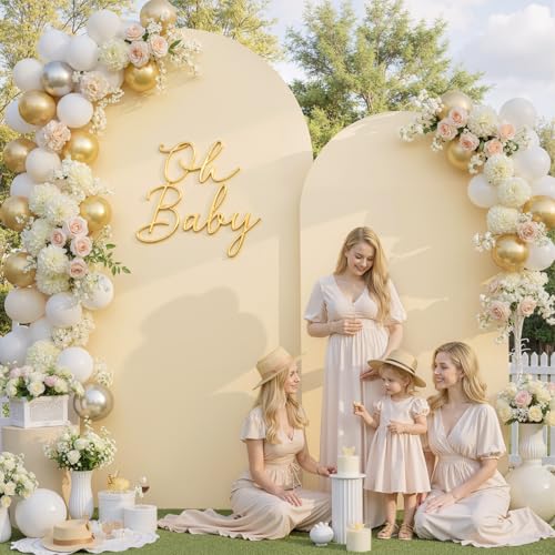 Image of Beige Arch Backdrop Cover Set of 2 (7.2ft & 6ft), Chiara Arch Cover Wrinkle-Free Spandex Arch Cover for Wedding Birthday Party Baby Shower Bridal Shower Ceremony Banquet Fabric Backdrop (No Stand)