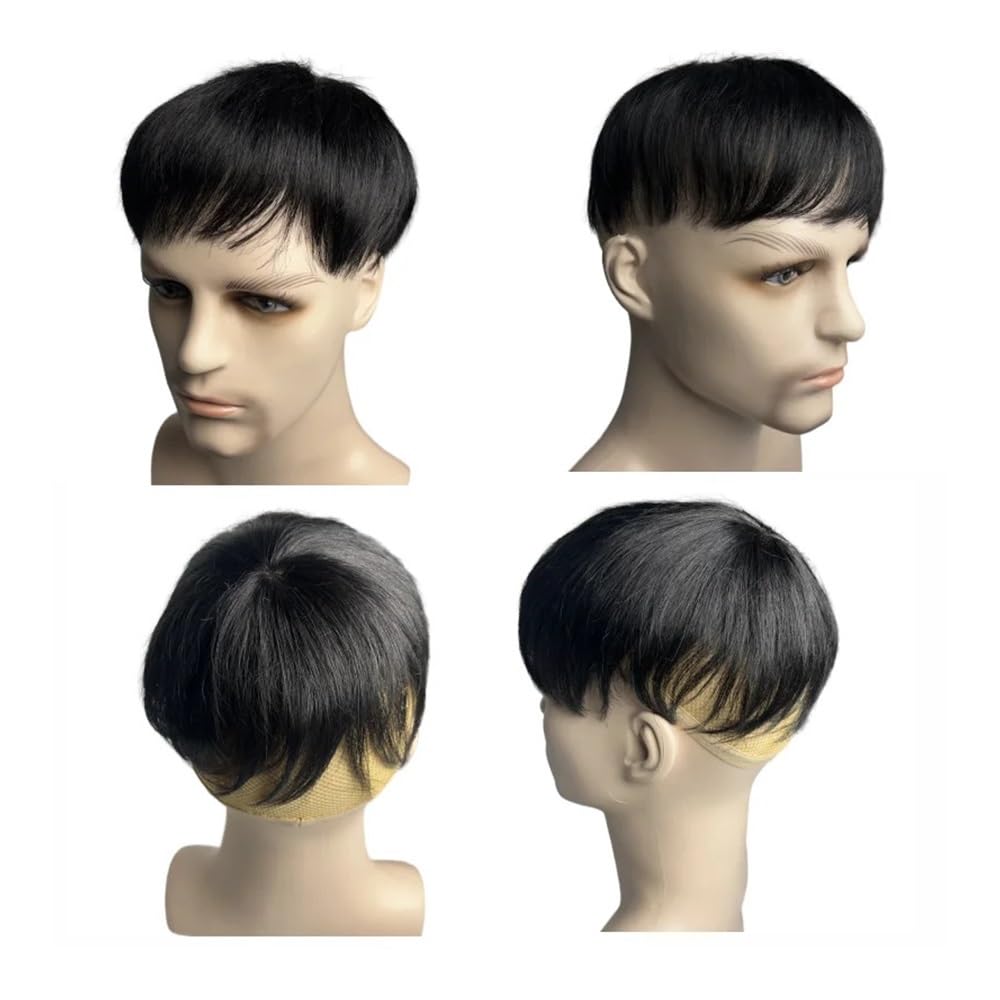 Peluca para Hombres Men's Wig Human Hair Toupee with PU Around Hair Replacement System Prosthetic Male Pieces For Men Baldness with Tape(18x20 cm)