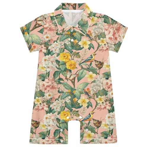 Caihoyu Cotton Baby Boy Clothes Polo Neck Short Sleeve Infant Baby Boy Dress for Play 3M Spring Flowers Daffodil Begonia Butterflies Bees Birds