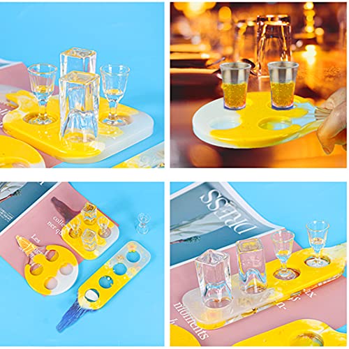 DIYBravo 5 pcs Wine Glass Tray Moulds Whiskey Glass Holder Resin Molds Wine Rack Epoxy Casting Mould Cup Serving Tray Silicone Mould for DIY Wine Glass Tray Bar Party Home Decor (5 Moulds) - Image 3