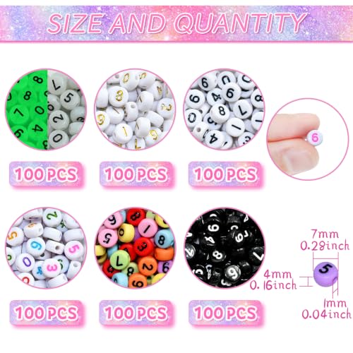 Image of Amaney 600pcs Number Beads, 6 Colors Mixed, 7x4mm,Each Color 100pcs