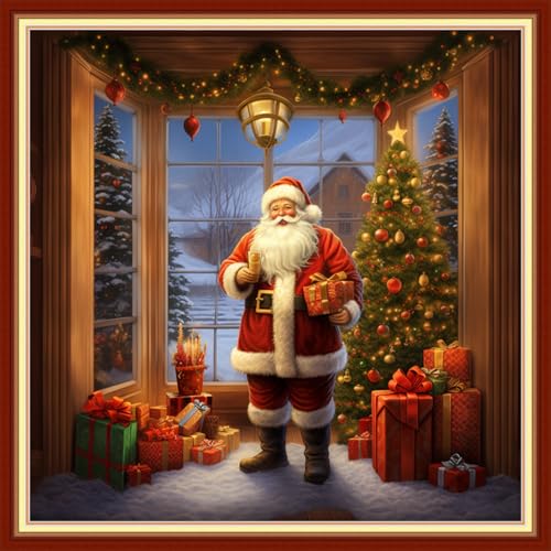 Image of Foxdiviy Stamped Cross Stitch Kits for Beginners Full Range of Cross Stitching 11 CT Printed Cross Stitch Kits for Adults Cross Stitch Patterns Needlepoint Kits-Christmas Tree 18x18 inch