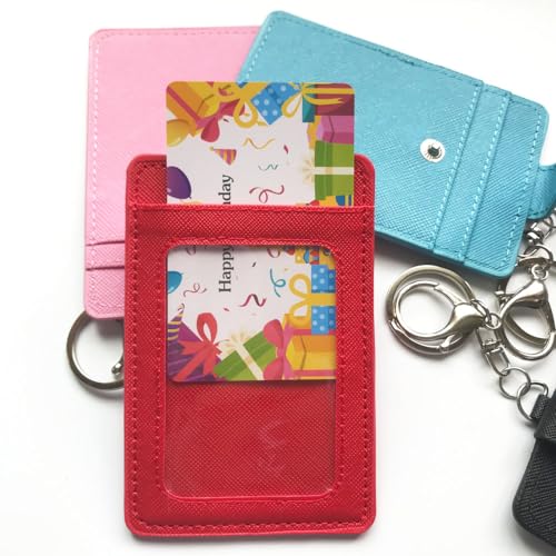 Image of 2 Pack Slim Credit Card Holder Back /Front Pocket Purse Wallets, Faux Leather ID Badge Holders for Carrying Keys, Metro Cards, with Metal Clasps&Key Rings