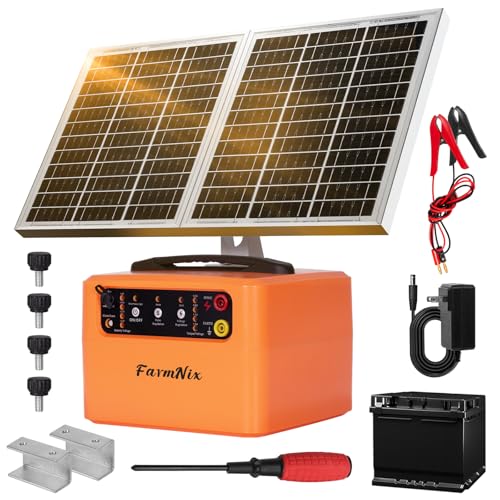 FarmNix 30 Miles Solar Electric Fence Charger for Livestock,6-12KV Adjustable Output Solar Charger,1.5J Fence Charger,15W Solar Powered Electric Fence Kit for Garden,24H Uninterrupted Protection