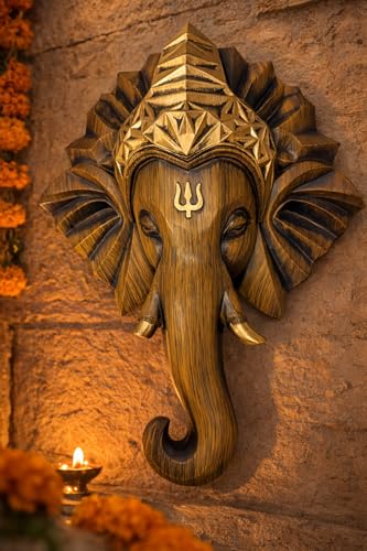 Image of REMANENCE Spiritual Ganesha Wall Sculpture - Perfect Wall Decor for Living Room, Entrance & Temple (Antique Gold)