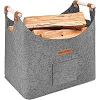 Panier bois cheminée XL panier buche en feutre très épais et poignée renforcée | Pliable Sac en feutre pour les courses, le bois, le journal(Gris pigeon)