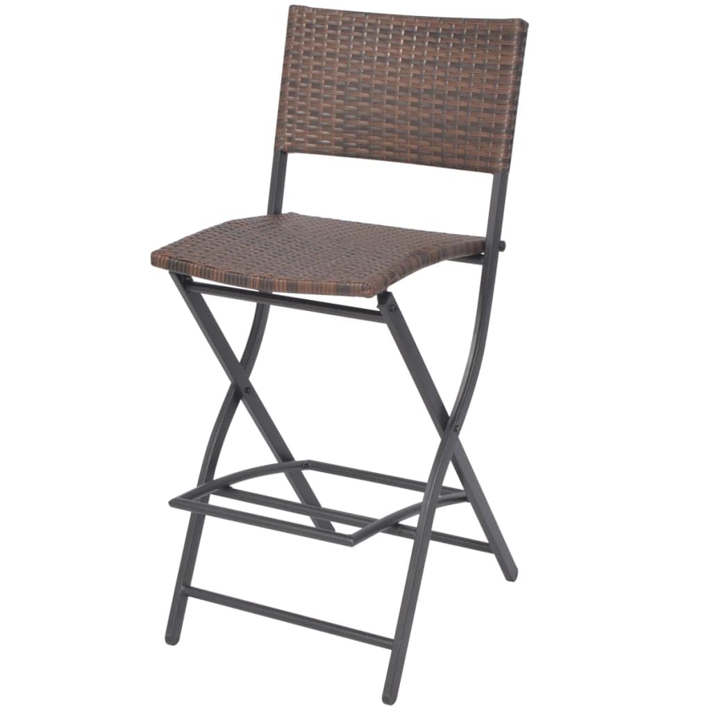 vidaXL Mesa Alta de Bar con Taburetes Jardín 3 Pzas Juego de Muebles Terraza Mesita y Sillas Altas Asienyos de Poli Ratán Sintétco Marrón Tipo Mimbre