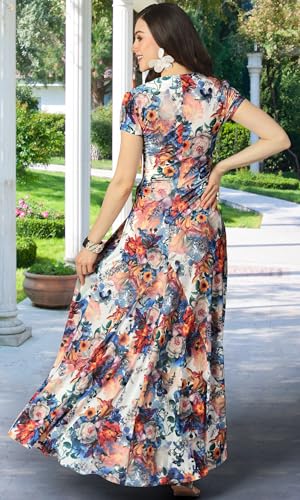 Image of KOH KOH Womens Long Flowy Cap Sleeve Empire Waist Cocktail Maxi Dress Gown