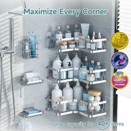 Image of Veken Large Capacity Corner Shower Caddy 6-Pack, Advanced Rustproof Design