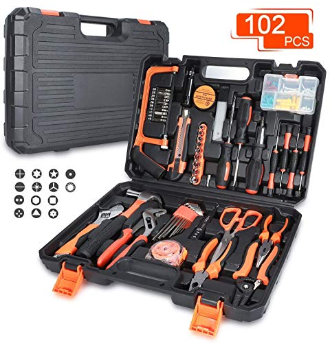 Caja Herramientas 102 en 1,BOBOH Maletín de Herramientas Profesional Portátil Juego de Herramientas para Reparación Diarias con Destornillador/Llaves de vaso/Carraca/Llave allen para Hogar y Coche