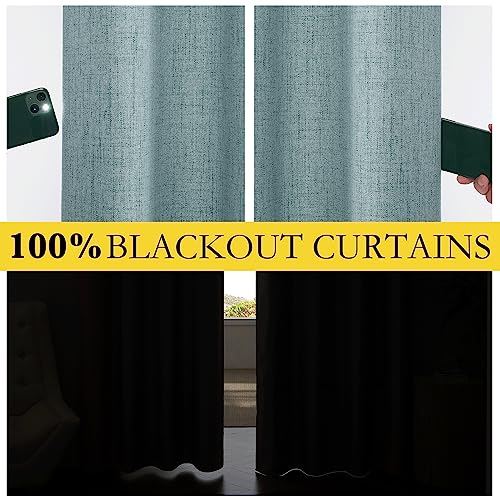 NICETOWN 100% Absolutely Blackout Linen Curtains with Thermal Insulated Liner, Skylark Blue, 62" Wide, 84" Length Energy Saving Curtains for Living Room 2 Panels Set, Vertical Blinds - image 3