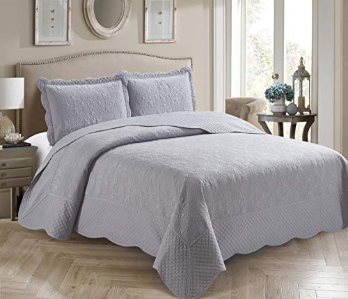 Better Home Style 3 Piece Luxury Ultrasonic Embossed Solid Color Quilt Coverlet Bedspread